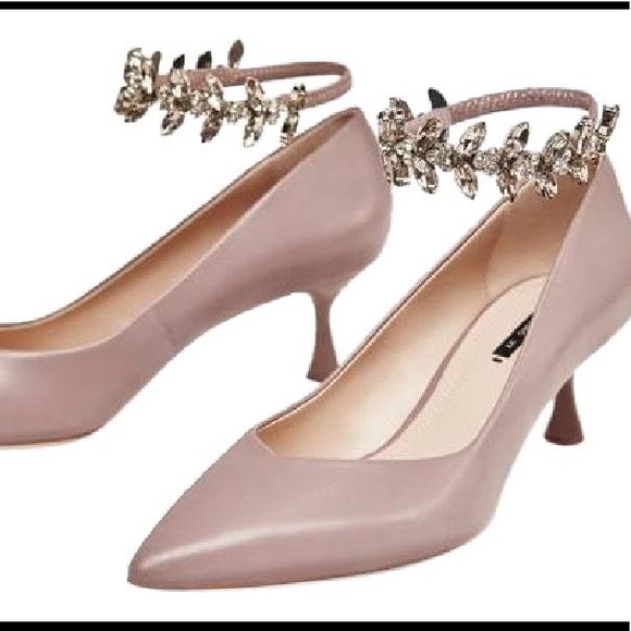 Zara Shoes - Zara New Leather Kitten Heels Bejeweled straps